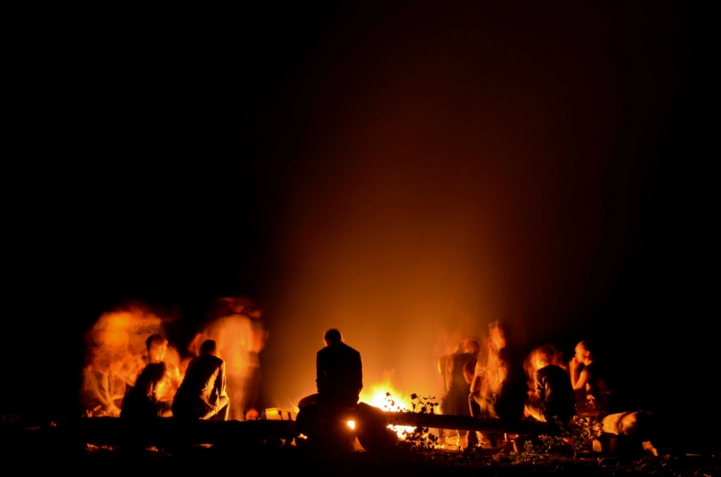 Campfire evening in the mountains